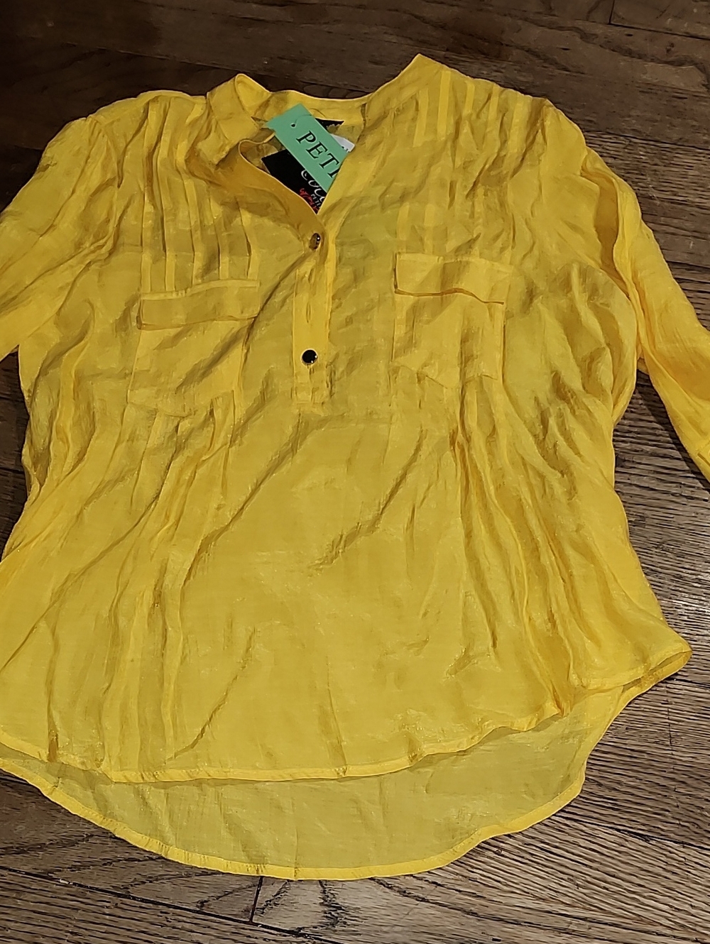 Cocomo Sunny Yellow Semi-Sheer Button Henley Blouse